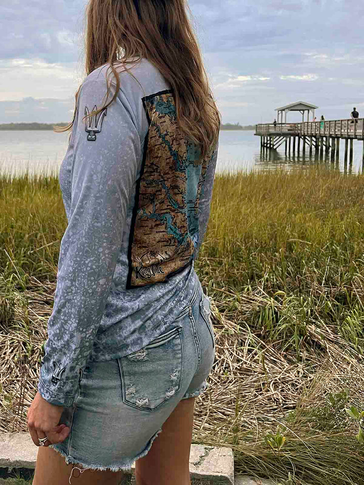 Chesapeake Bay, VA  / King Tide Women's V Neck Allover Chart Shirt
