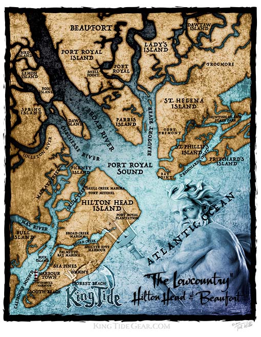 Hilton Head - Beaufort, SC / King Tide Women's V Neck Allover Short Sleeve Chart Shirt