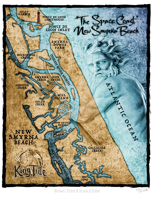 New Smyrna, FL / King Tide Women's V Neck Allover Chart Shirt