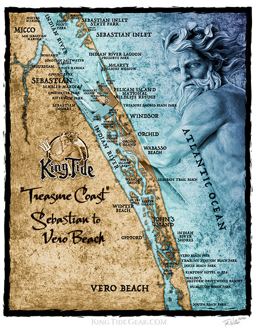 Vero - Sebastian, FL / King Tide Women's V Neck Serene Black Chart Shirt