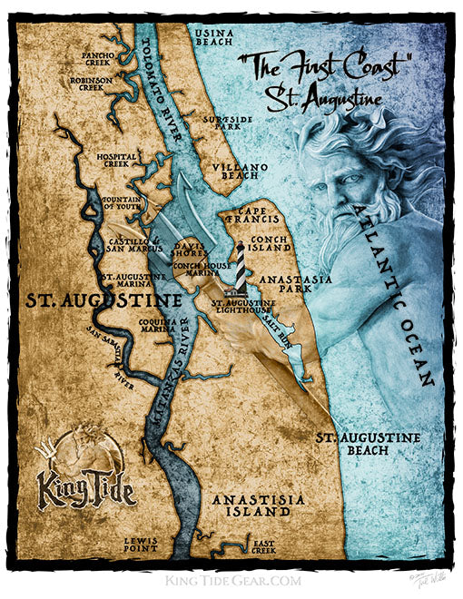 St. Augustine, FL / King Tide Women's V Neck Allover Short Sleeve Chart Shirt