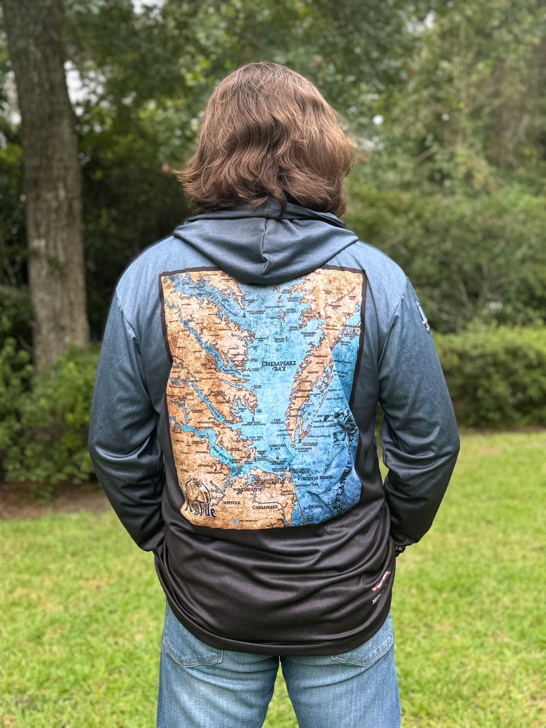 Chesapeake Bay, VA vintage style map on long sleeve deep blue-black hoodie. With an effortlessly cool vibe, double-lined hood and cozy feel - it’s always ready for your next move.