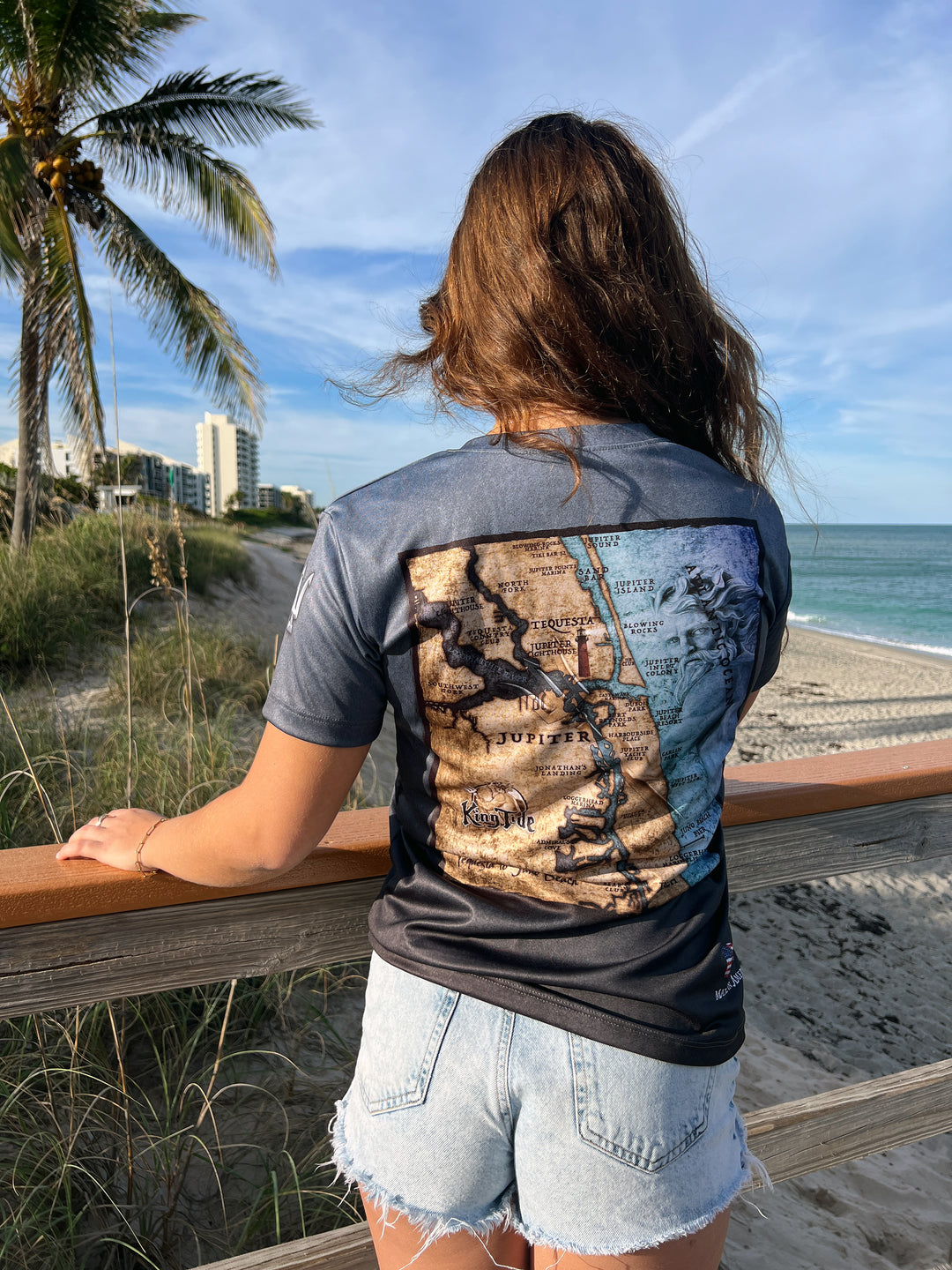 Charleston, SC / King Tide Women's V Neck Serene Black Short Sleeve Chart Shirt