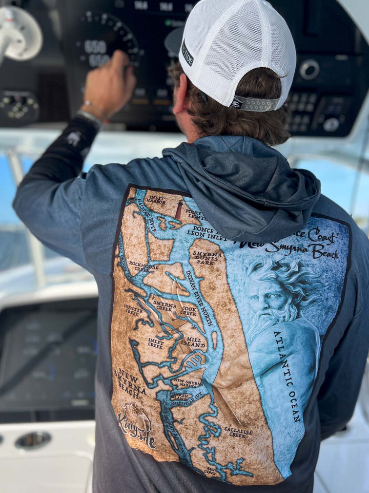 New Smyrna Beach, FL / King Tide Serene Black Chart Hoodie