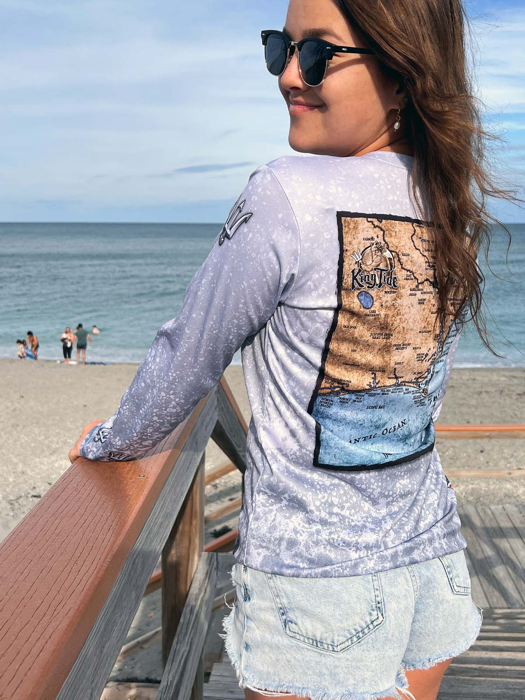 Outer Banks, NC (Lower) / King Tide Women's V Neck Allover Chart Shirt