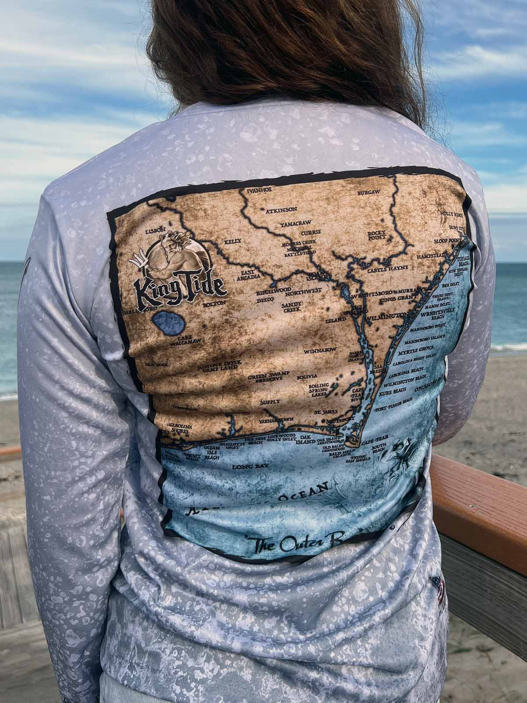 Outer Banks, NC (Lower) / King Tide Women's V Neck Allover Chart Shirt