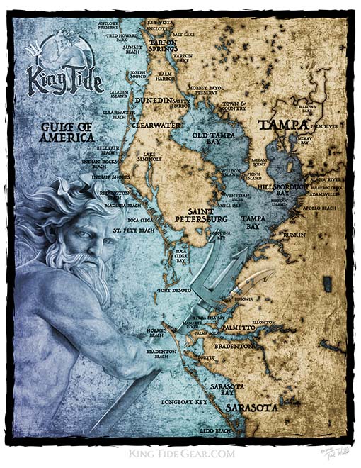 Map of coastal Tampa FL on a serene black unisex hoodie.  XS-4X