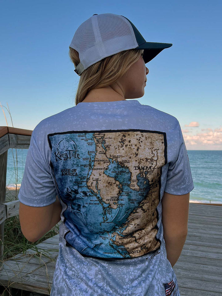 Tampa, FL / King Tide Women's V Neck Allover Short Sleeve Chart Shirt