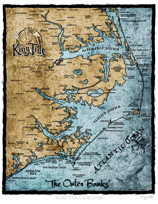 Outer Banks, NC (Upper) / King Tide Women's V Neck Allover Chart Shirt