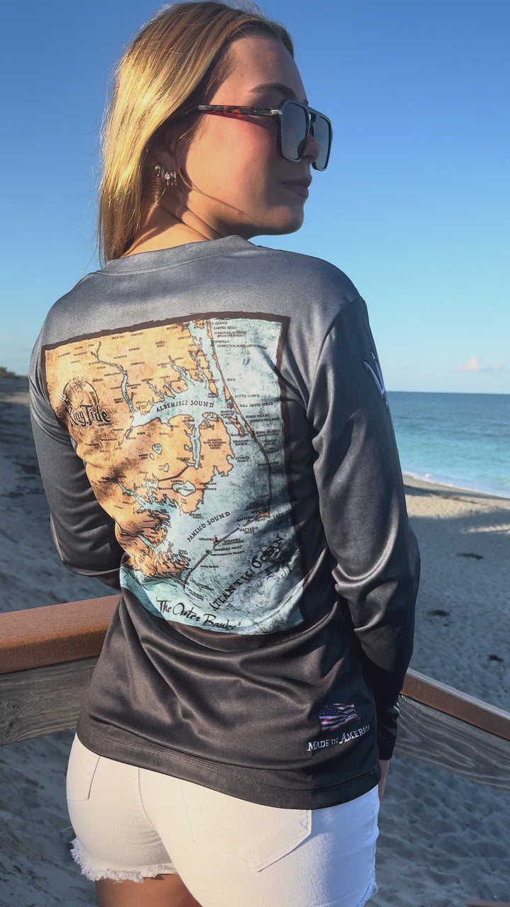 Palm Beach, FL / King Tide Women's V Neck Serene Black Chart Shirt