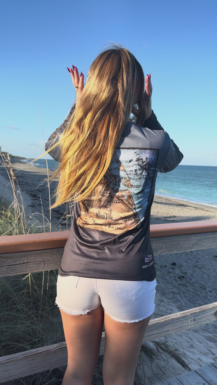 Stuart, FL / King Tide Women's V Neck Serene Black Chart Shirt