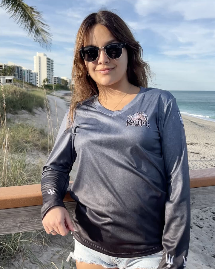 Tampa, FL / King Tide Women's V Neck Serene Black Chart Shirt