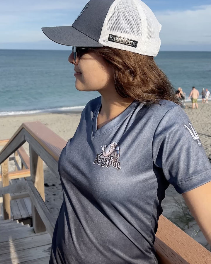 Outer Banks, NC / King Tide Women's V Neck Serene Black Short Sleeve Chart Shirt